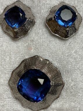 Vintage Blue Crystal Silver-Tone Brooch Set - Women's Jewelry